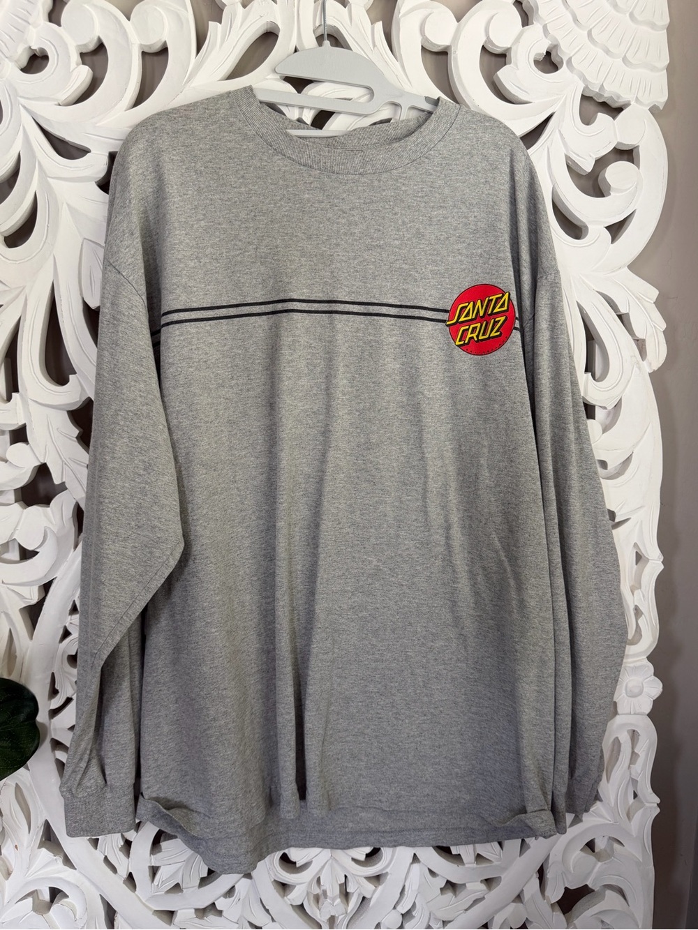 Santa Cruz Skateboards Vintage Grey Long Sleeve Classic Dot Logo Shirt Mens XL